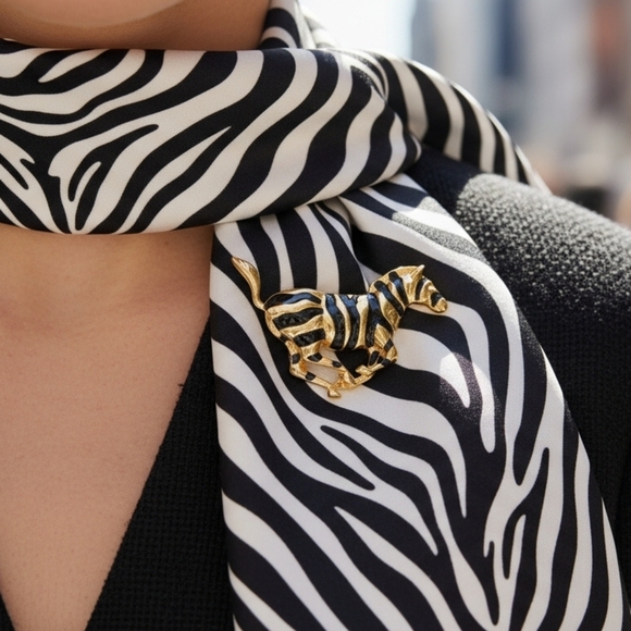 Elegant Gold and Black Zebra Brooch - Picture 6 of 6